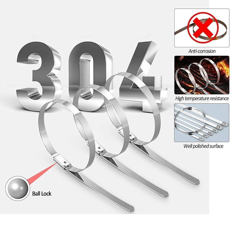 100PCS Stainless Steel PVC Coated Self Locking Cable Stra Hoops Ties Zip Tie Cables 11.8&quot;