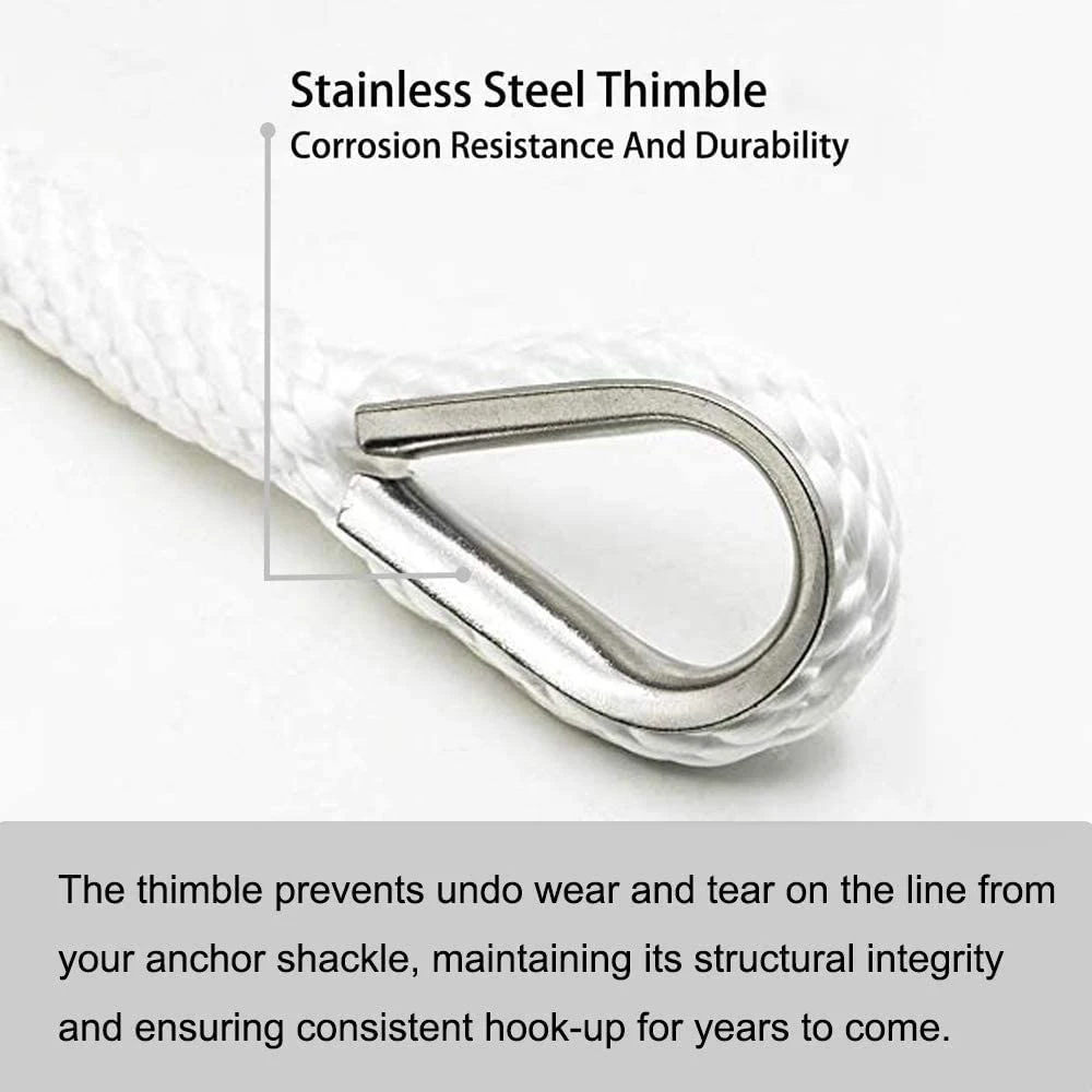 Stainless Steel Thimble Shackle Premium Solid Braid Anchor Line Braided Anchor Rope