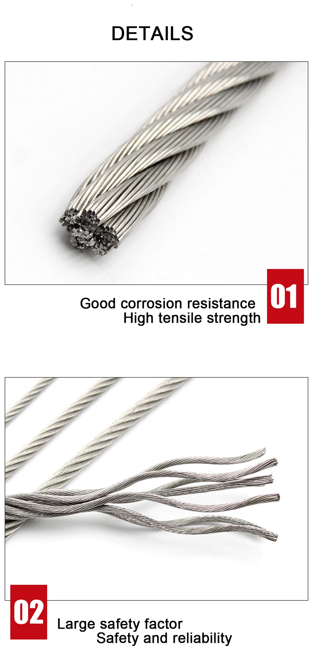 7*7 304 Stainless Steel Wire Rope Aircraft Cable