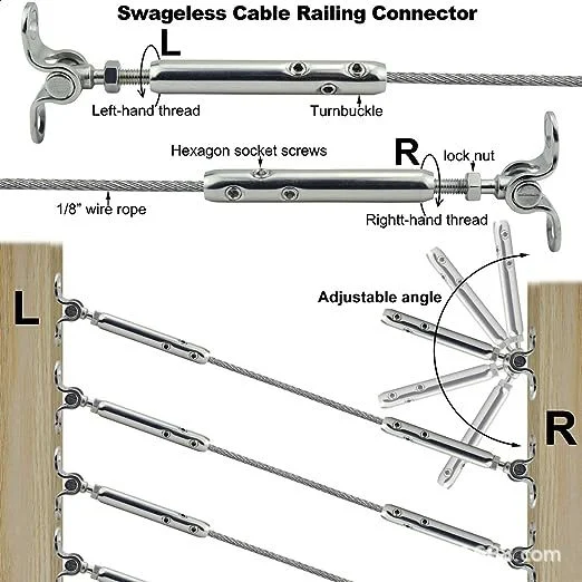 Stainless Steel Adjustable Angle Tensioner Kit Wired Railing Deck Wire Rope Connectors