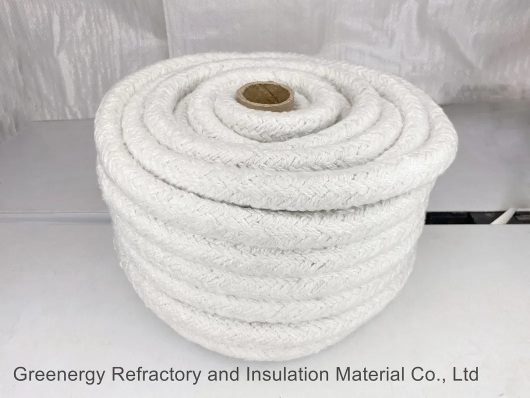 Greenergy 1260c Thermal Insulation Woven Braided Twist Round Square Ceramic Fiber Rope for Fireplace Furnace Sealing with Ss Steel / Fibre Glass Wire