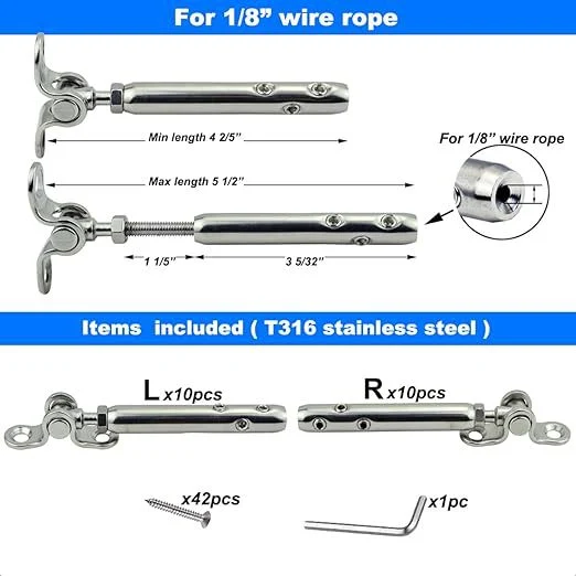 Stainless Steel Adjustable Angle Tensioner Kit Wired Railing Deck Wire Rope Connectors