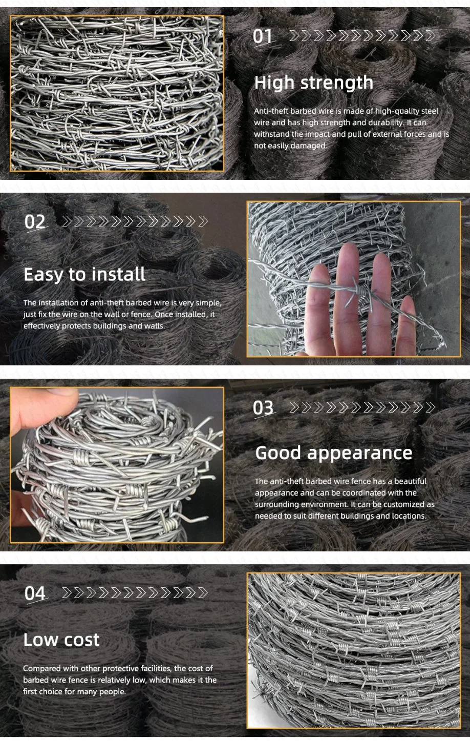 Outlet Barbed Ms Hot Dipped Electro Gi Galvanized Steel Wire with AISI 1008 1006 0.3mm ASTM 6 Gauge in Barbed Wire Electric Cable for Hanger