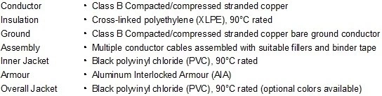 Mc Hl Type VFD/Teck-90 3 C 2/0 4/0 500mcm Aluminum/Steel Interlocked Armor Power Cables Mc Hl