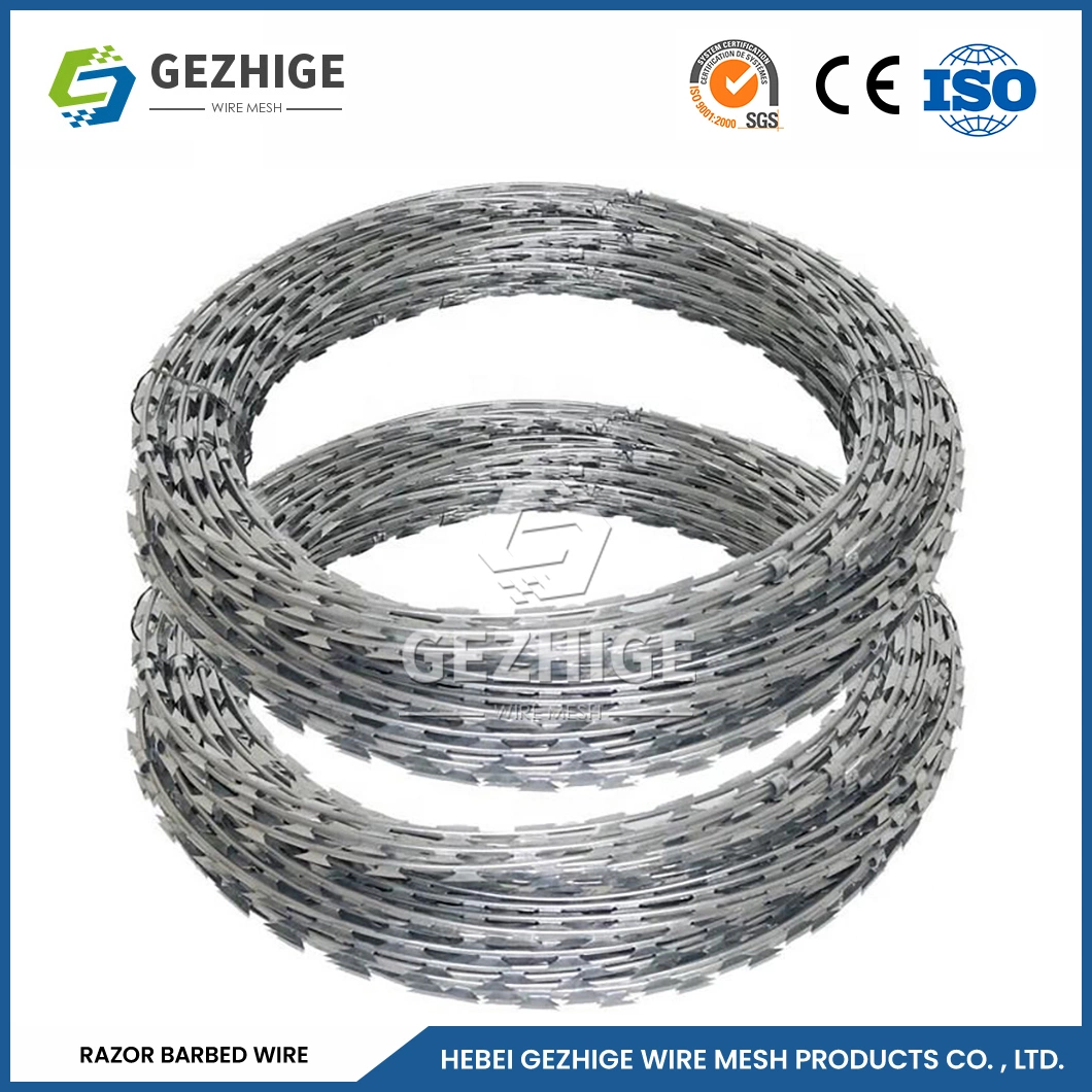 Gezhige Concertina Cross Razor Barbed Wire Manufacturers 100mm Needle Spacing Stainless Steel Razor Wire China 5mm Diameter Sharp Galvanized Razor Barbed Wire