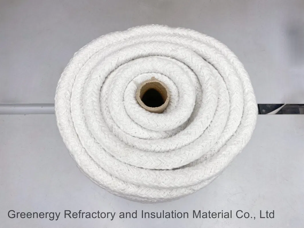 Greenergy 1260c Thermal Insulation Woven Braided Twist Round Square Ceramic Fiber Rope for Fireplace Furnace Sealing with Ss Steel / Fibre Glass Wire