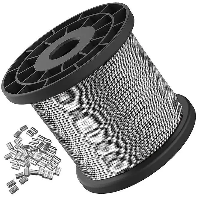 Stainless Steel Wire Rope, 7X7 Vinyl Coated 1/16&quot; Diameter 368 Lbs Breaking Strength for 304 Stainless Steel Wire Rope