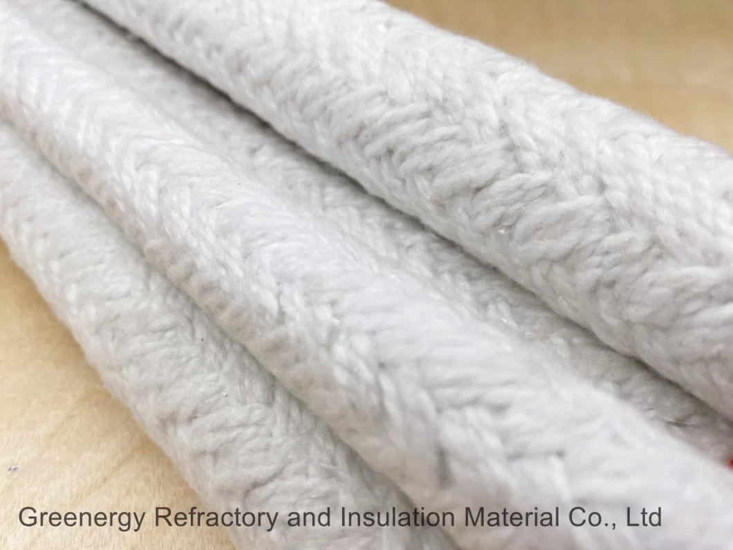 Greenergy 1260c Thermal Insulation Woven Braided Twist Round Square Ceramic Fiber Rope for Fireplace Furnace Sealing with Ss Steel / Fibre Glass Wire