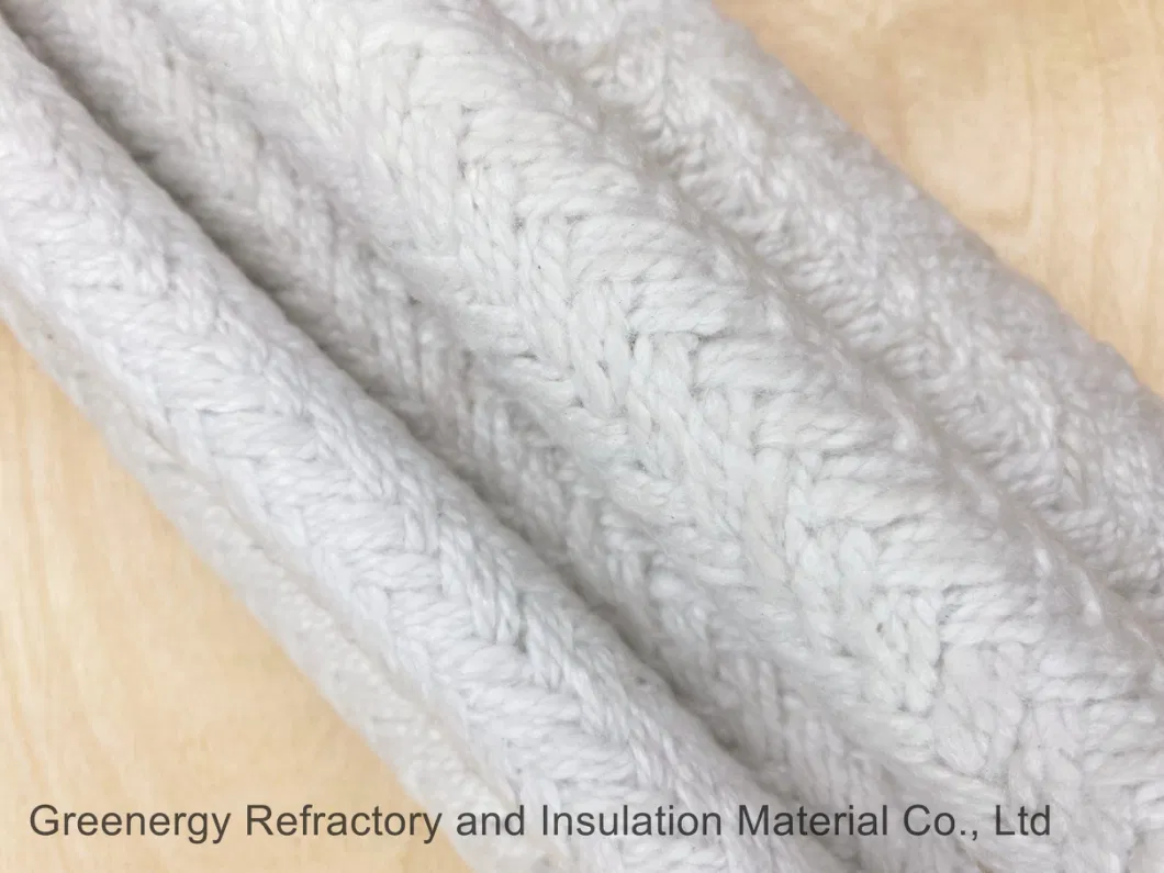 Greenergy 1260c Thermal Insulation Woven Braided Twist Round Square Ceramic Fiber Rope for Fireplace Furnace Sealing with Ss Steel / Fibre Glass Wire