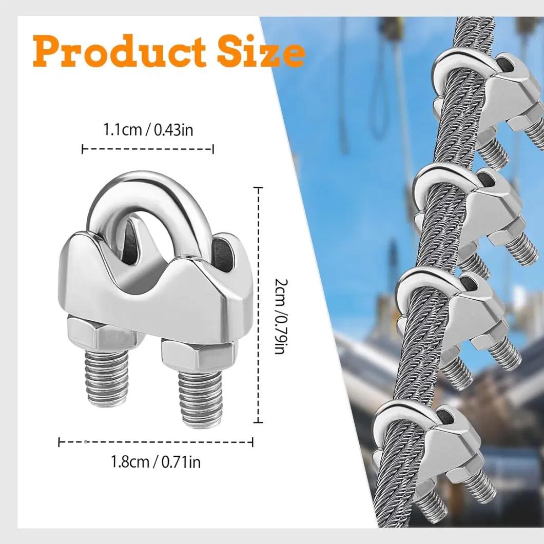 Manufacturer DIN741 Stainless Steel Wire Rope Connector U Bolt Saddle Fastener M5 Wire Rope Clamps