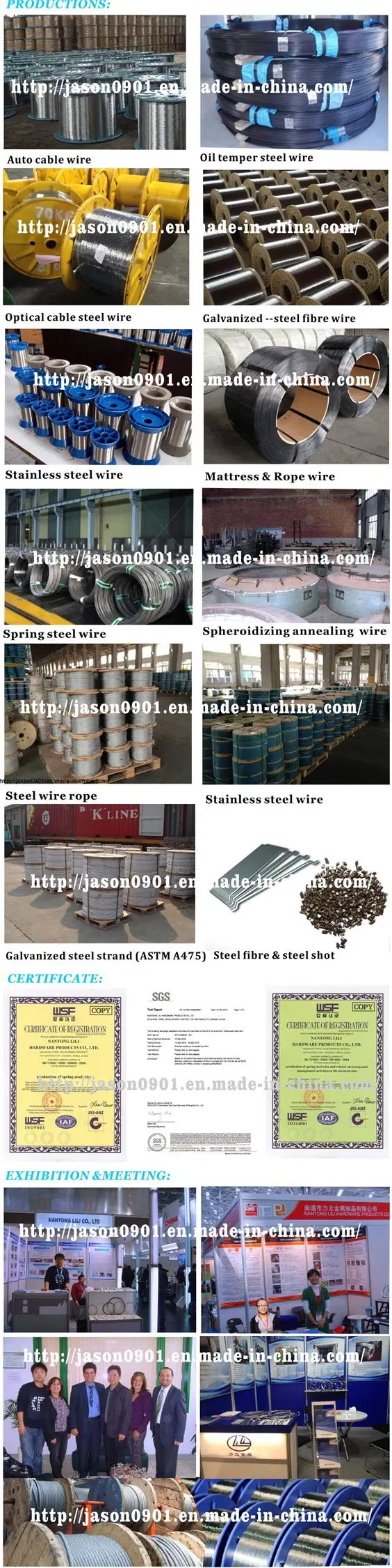 Manufacturer Galvanized Steel Wire Rope High Quality 6*19s+FC for Crane