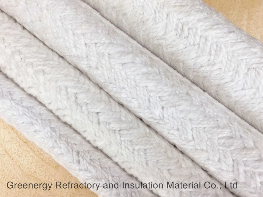 Greenergy 1260c Thermal Insulation Woven Braided Twist Round Square Ceramic Fiber Rope for Fireplace Furnace Sealing with Ss Steel / Fibre Glass Wire