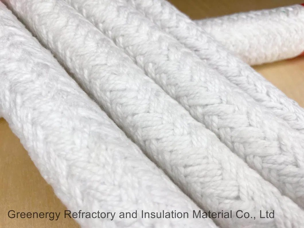 Greenergy 1260c Thermal Insulation Woven Braided Twist Round Square Ceramic Fiber Rope for Fireplace Furnace Sealing with Ss Steel / Fibre Glass Wire
