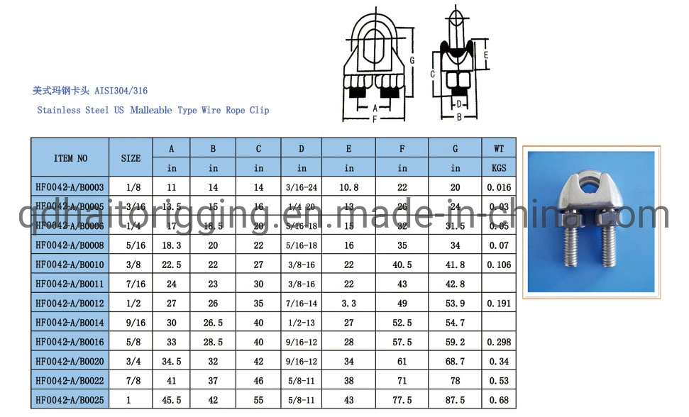 High End Customized Stainless Steel DIN741 Wire Rope Clip with SGS Certification