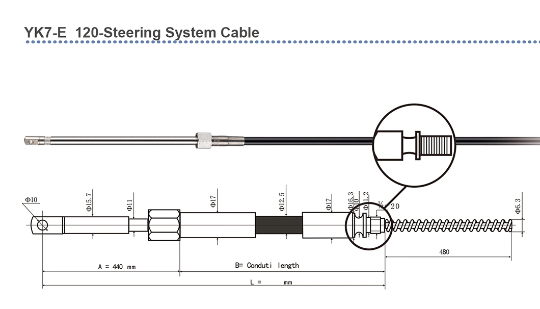 Rotary Marine Steering Cable 120ad Stainless Steel