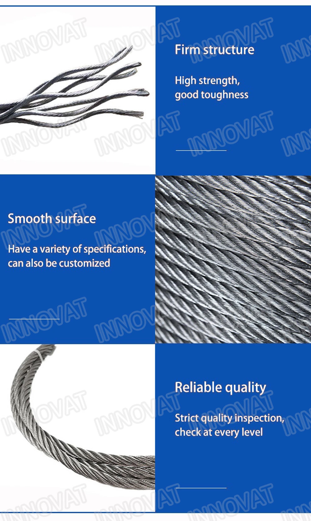 Hot Dipped Galvanized Bright 304 316 Steel Wire Rope/Zinc Coated Steel Wire