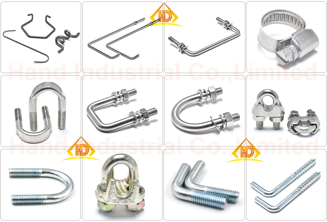 M6 M8 M10 M12 M14 M16 Stainless Steel 304 316 Pipe Claw DIN741 L J Hook Eye Type U Bolt Wire Rope Clip