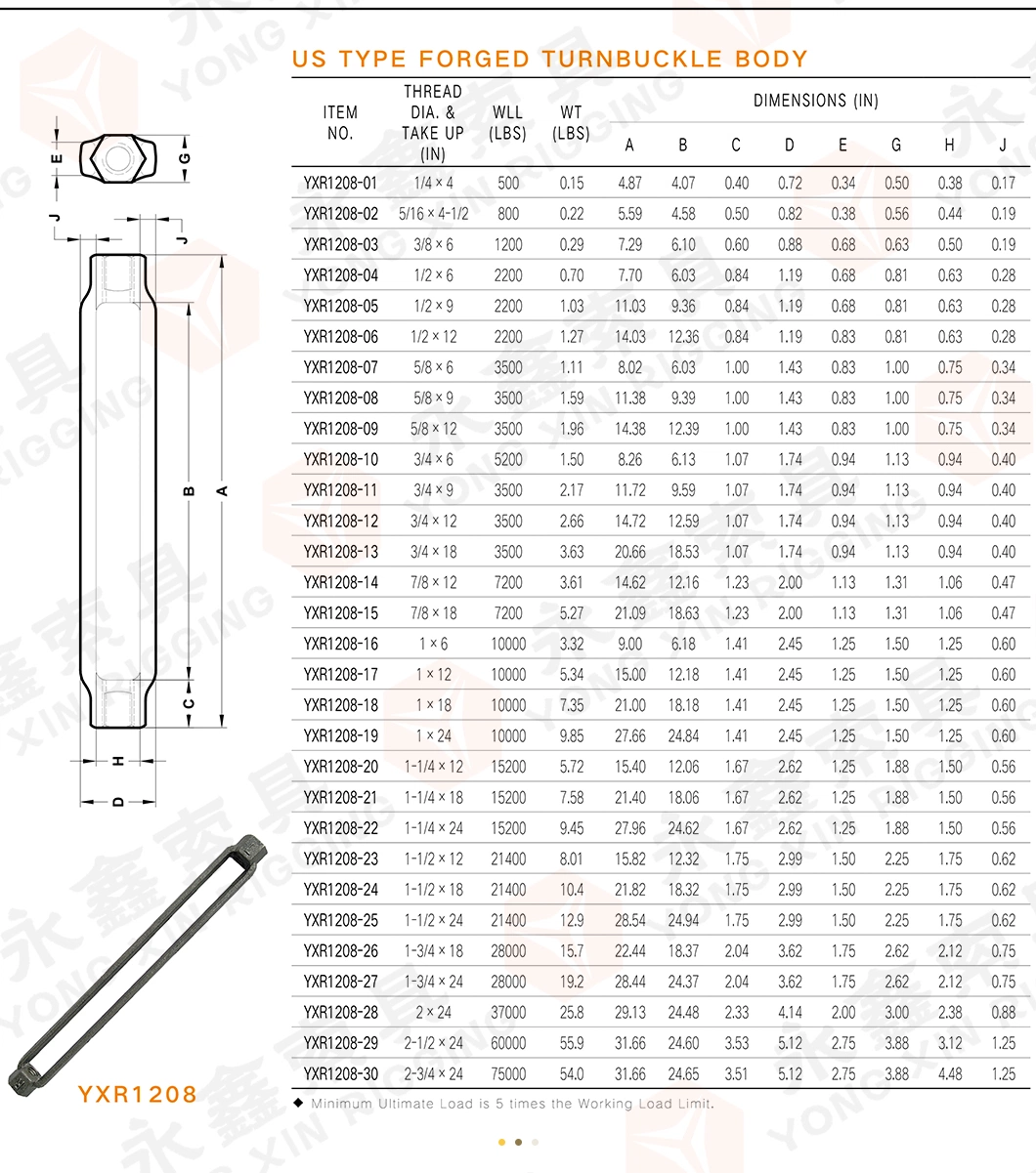 Wire Rope Fittings Marine Hardware High Strength Safety Us Type Hot DIP Galvanized Carbon Steel Drop Forged Jaw &amp; Jaw Turnbuckle