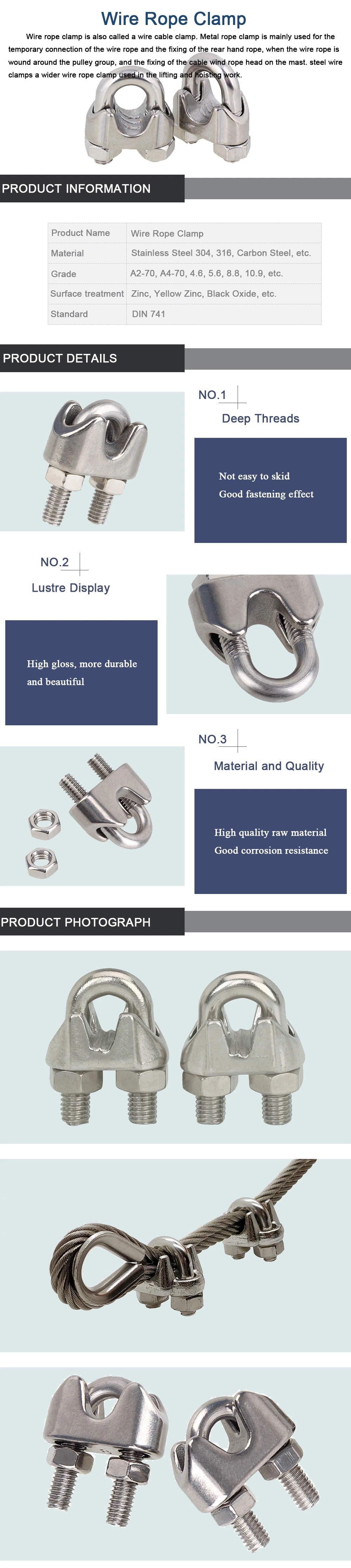 DIN 741 DIN 1142 Stainless Steel Wire Rope Clip Wire Rope Loop Clamps for Cable End Connections