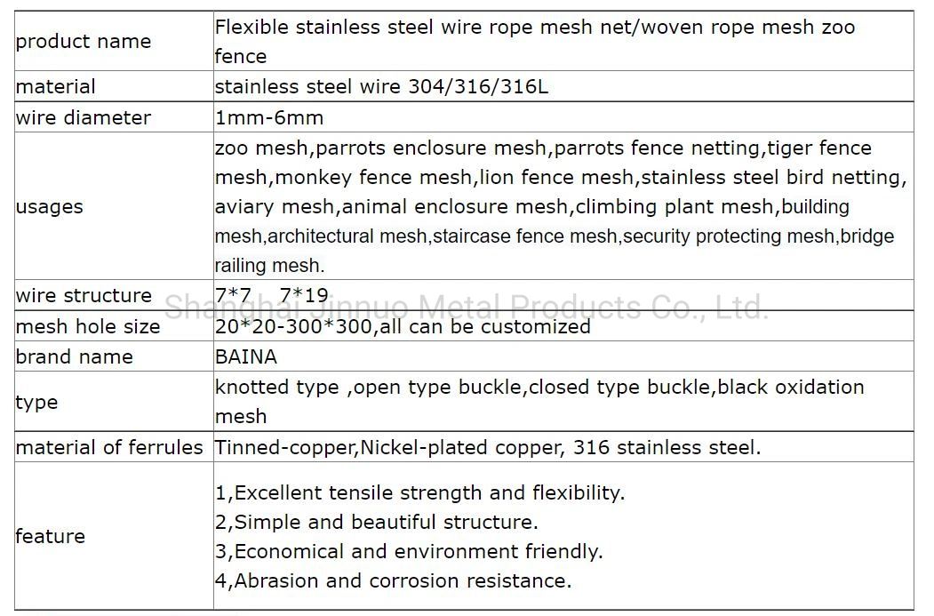 Corrosion Resistance Flexible Stainless Steel 304 Wire Rope Mesh for Handrails Balustrade