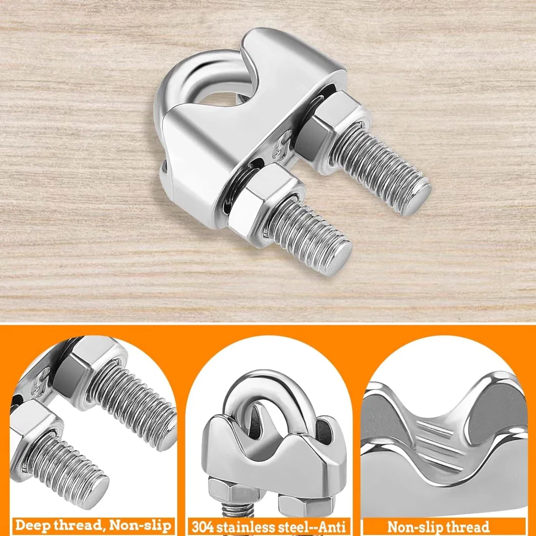 Manufacturer DIN741 Stainless Steel Wire Rope Connector U Bolt Saddle Fastener M5 Wire Rope Clamps