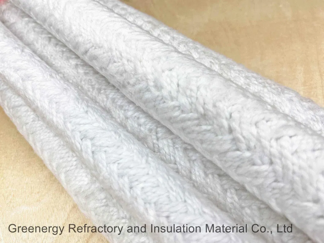 Greenergy 1260c Thermal Insulation Woven Braided Twist Round Square Ceramic Fiber Rope for Fireplace Furnace Sealing with Ss Steel / Fibre Glass Wire