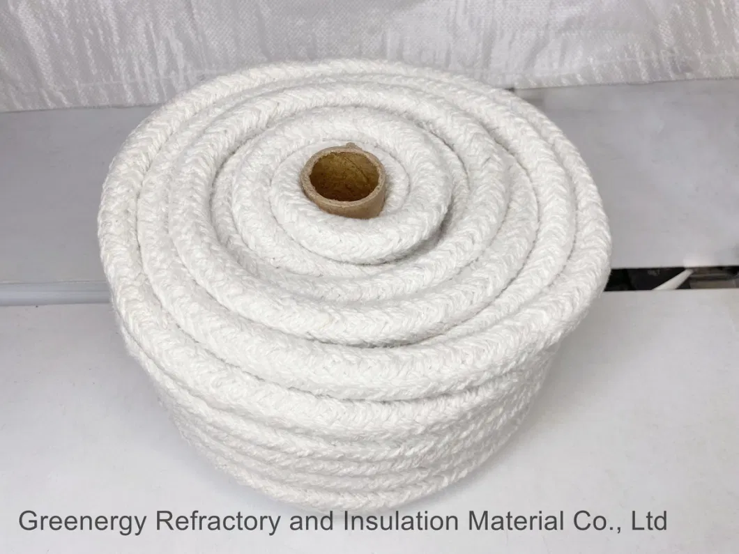 Greenergy 1260c Thermal Insulation Woven Braided Twist Round Square Ceramic Fiber Rope for Fireplace Furnace Sealing with Ss Steel / Fibre Glass Wire