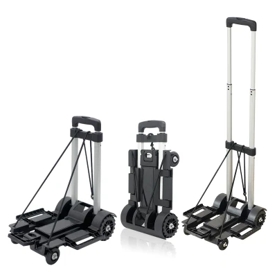 4 Wheels Mini Foldable Trolley Hand Truck Aluminum Alloy Dolly Portable Cart for Home Office Shopping Travel Use Compact Light Weight