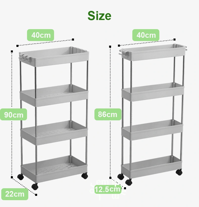 4 Tier Slim Storage Rolling Cart Mobile Plastic Shelf Wheel Storage Rack for Kitchen