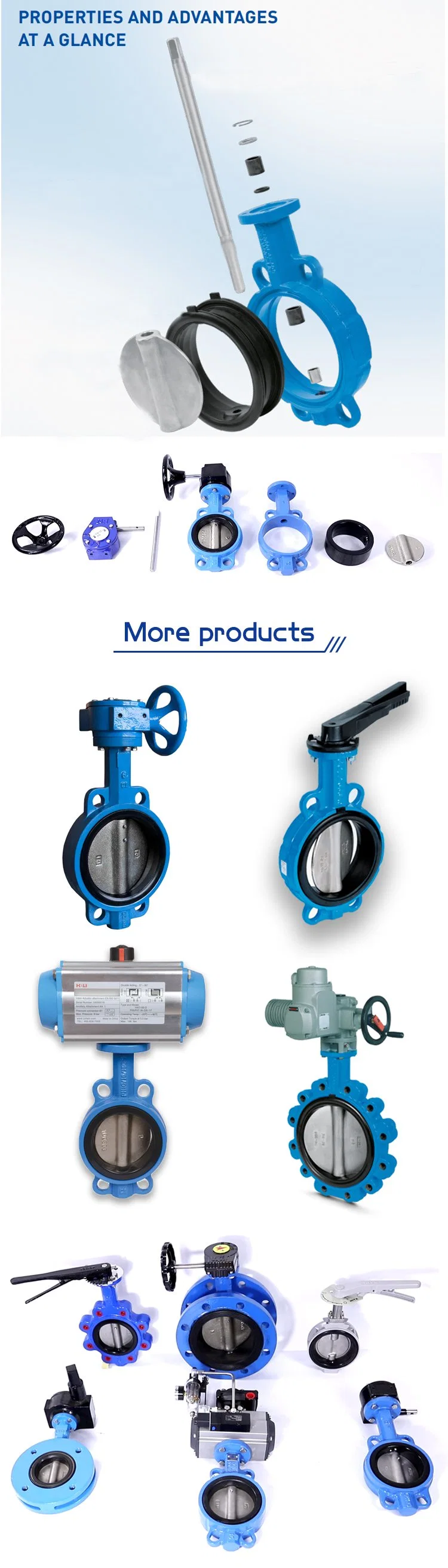 DN200 DN300 Bore Head Square Stem with Top Flange ISO 5211-F10 Ss Body Wafer Butterfly Valve
