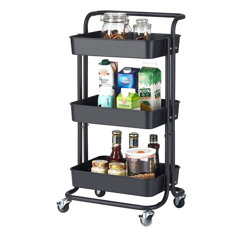 High Quality Removable Household Kitchen Trolley Plastic Slim Storage Stackable Wire Cart with Wheels and Handle