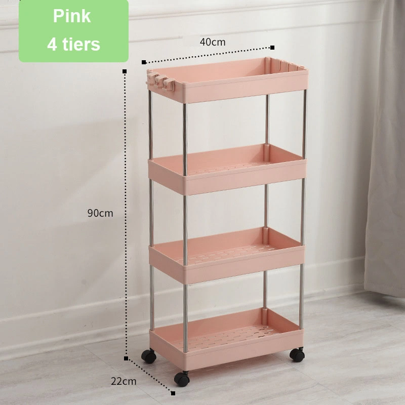 4 Tier Slim Storage Rolling Cart Mobile Plastic Shelf Wheel Storage Rack for Kitchen