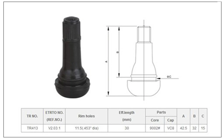 EPDM Tr412 Tr413 Tr414 Tubeless Tyre Valves Wheel Inflation Tool Auto Parts