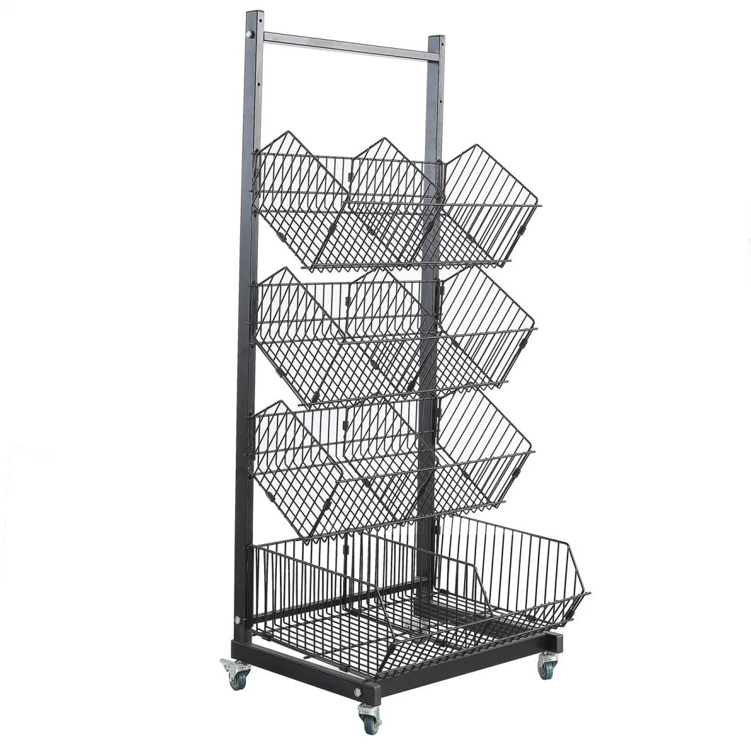Wholesale 3layers Wire Basket Display Rack Stand with Four Wheels