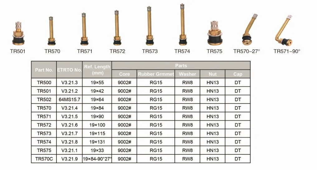 High Quality Brass OTR Valves Trj670-03 Large Bore Swivel Type Tire Valve for Agricultural Tractors