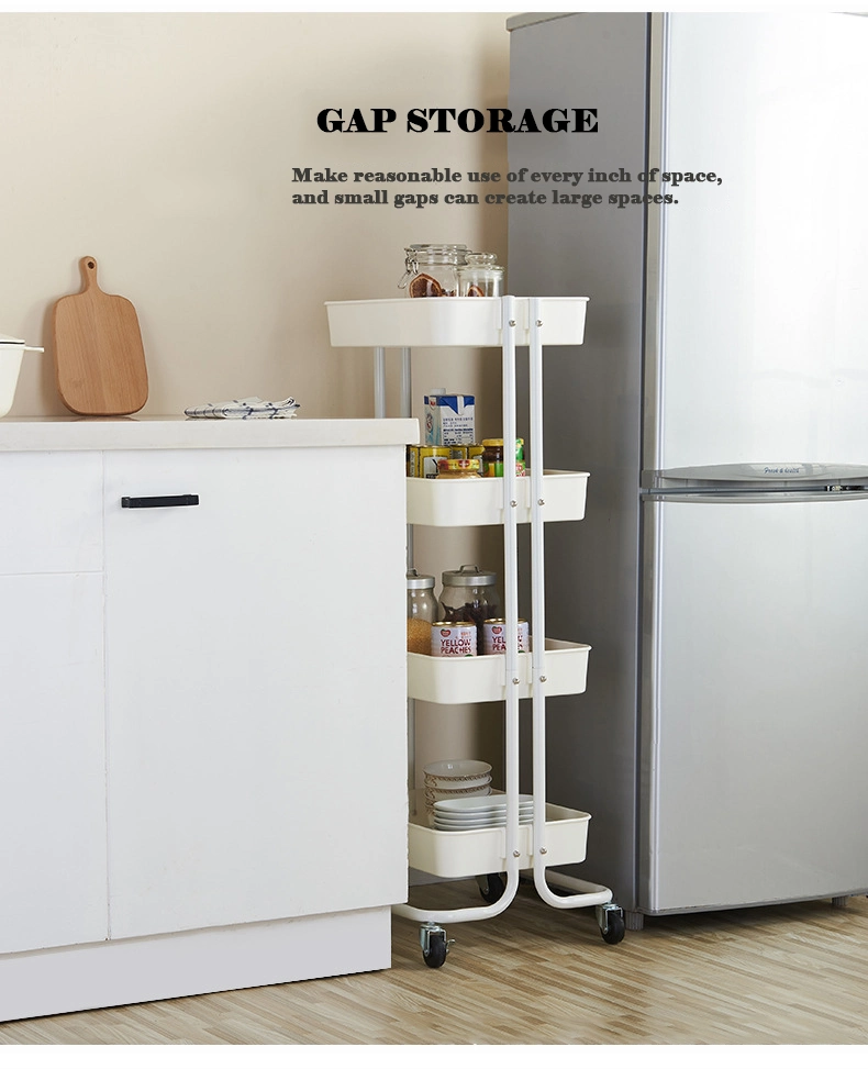 High Quality Removable Household Kitchen Trolley Plastic Slim Storage Stackable Wire Cart with Wheels and Handle
