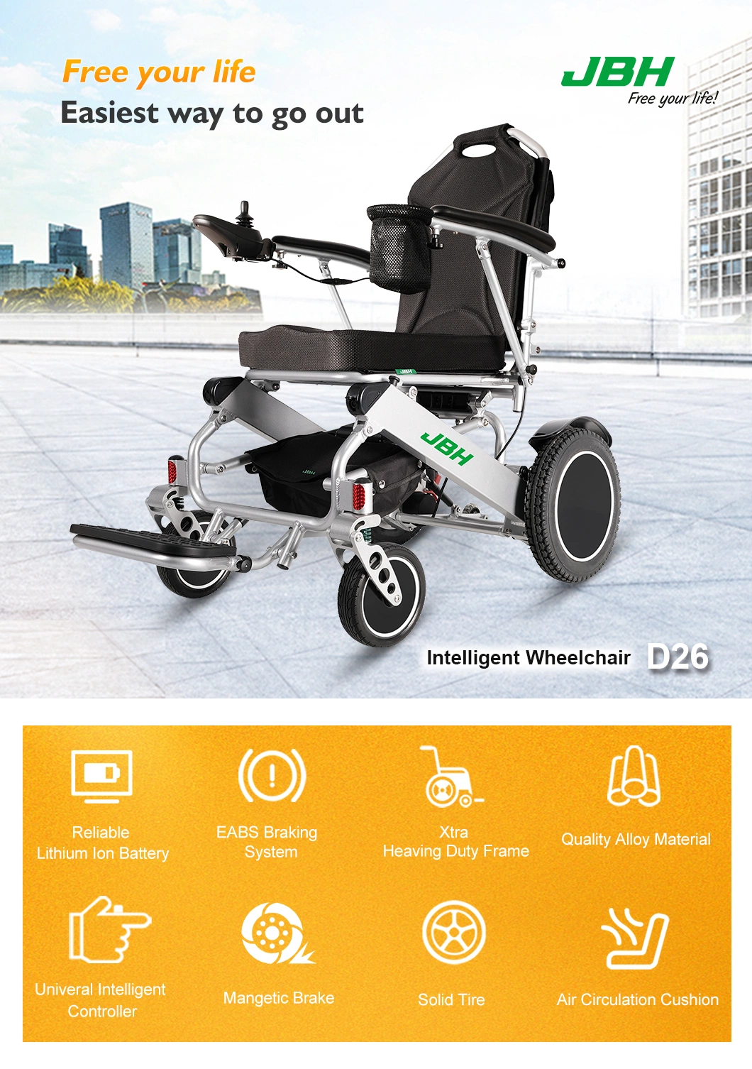 12 Inch Motor Rear Wheel Electric Folding Cerebral Palsy Portable Adult D26 Wheelchair