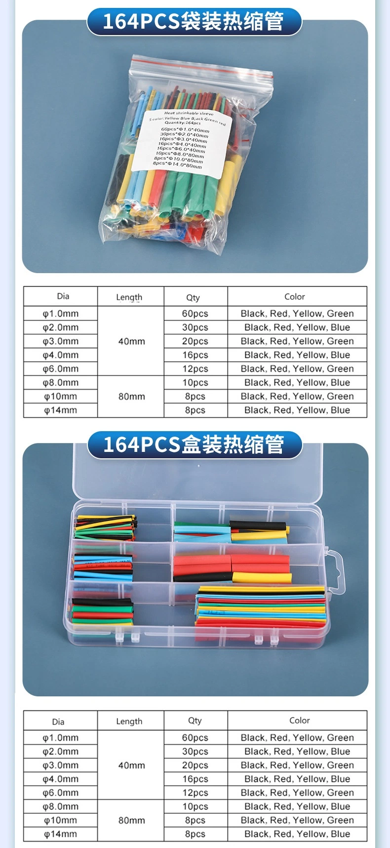 330 PCS Bag Package Industrial-Grade Heat Shrink Tubing Assortment Kit