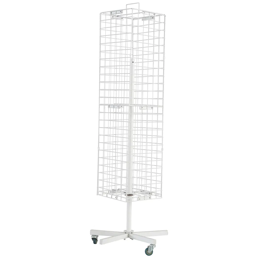 Four Sides Supermarket Wire Display Rack Stand with 5 Wheels