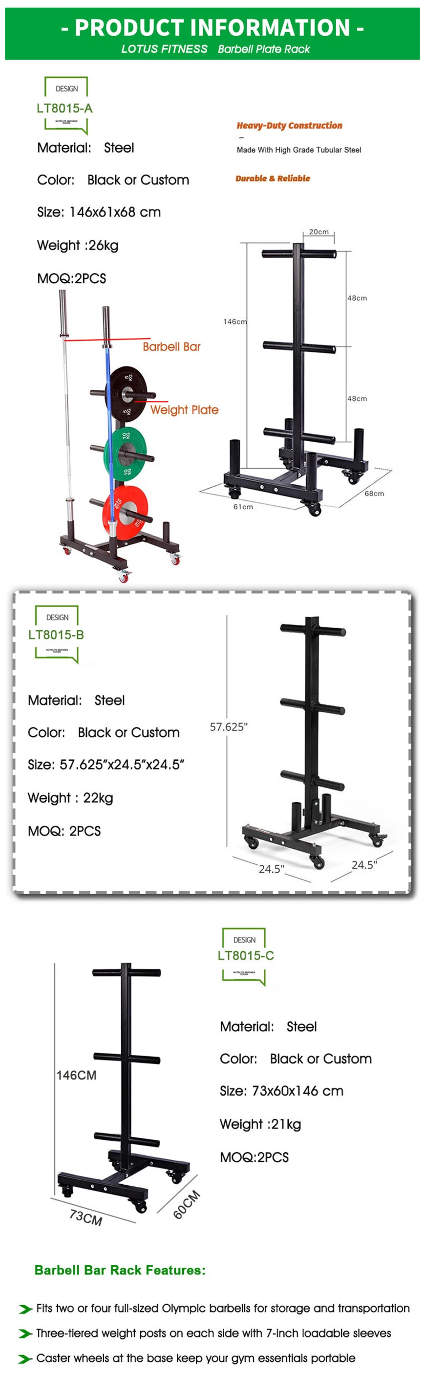 High Quality Gym Equipment Weight Lifting Plate Rack Multi-Functional Weight Plate Rack Barbell Bar Holder Cheap Wheel Barbell Stand