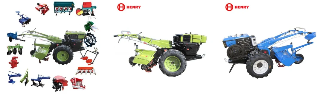 7-22HP Hand Tractor Power Tiller Tractor Garden Tractor Diesel Cultivator Motocultor Disel Motoblock Two Wheel Walking Tractors with Kinds Accessories Low Price