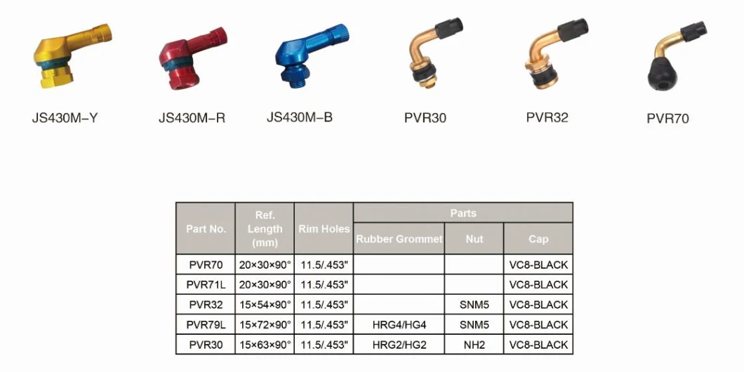 Tubeless Metal Clamp-in Tire Valves PVR70 for Motorcycles and Scooters