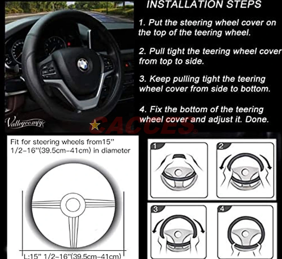 Microfiber Leather Steering Wheel Cover OE Size for Toyota,Bwm,MB,Audi,VW,Porsche,Peugeot,Citroen,Honda,Nissan,Lexus,Volvo,Renault,FIAT,Opel,Model S/M/L/XL/XXL