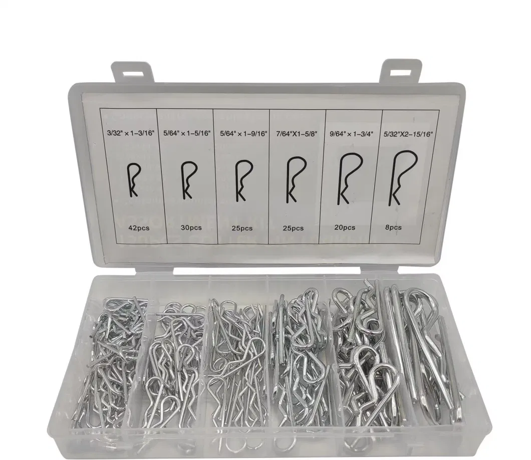 250 PCS R Pins - Sturdy &amp; Durable Alloy Steel - R- Shaped Heavy Duty Cotter Pin Assortment Kit in 6 Different Sizes - Perfect for Mechanics, Lawn Mowers, &amp; RV O