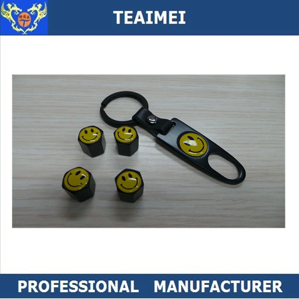 Customized Car Smile Logo Alloy Tire Valve Cap With Keychain