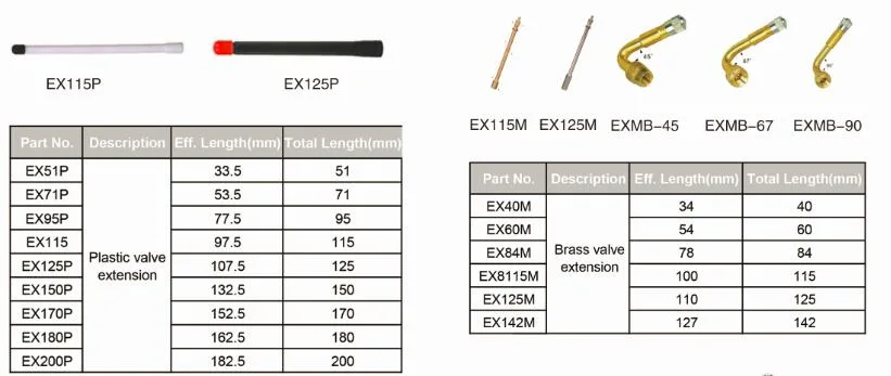 High Quality Straight Metal Type Valve Extensions 45/90 Degree Angle Brass Tire Valve Extension