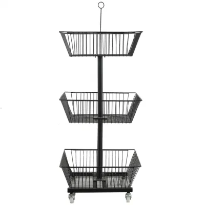Großhandel 3layers Wire Basket Display Rack Ständer mit vier Rädern