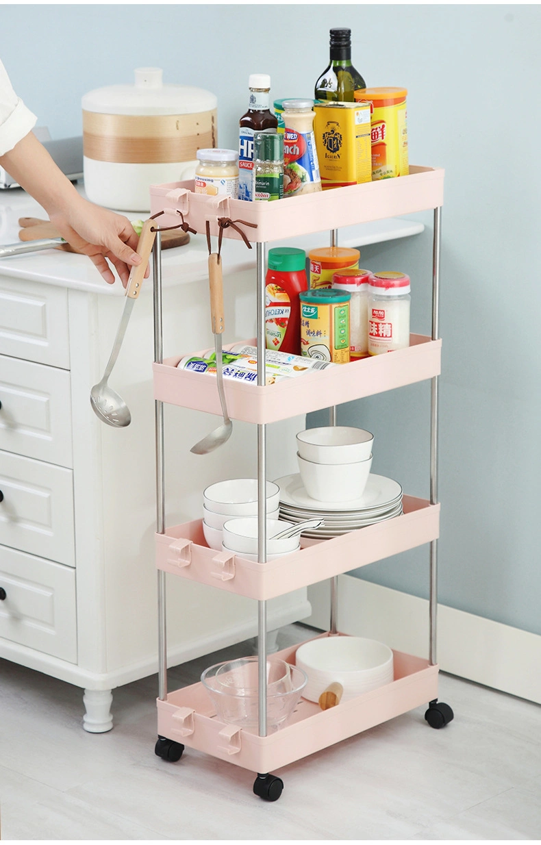 4 Tier Slim Storage Rolling Cart Mobile Plastic Shelf Wheel Storage Rack for Kitchen