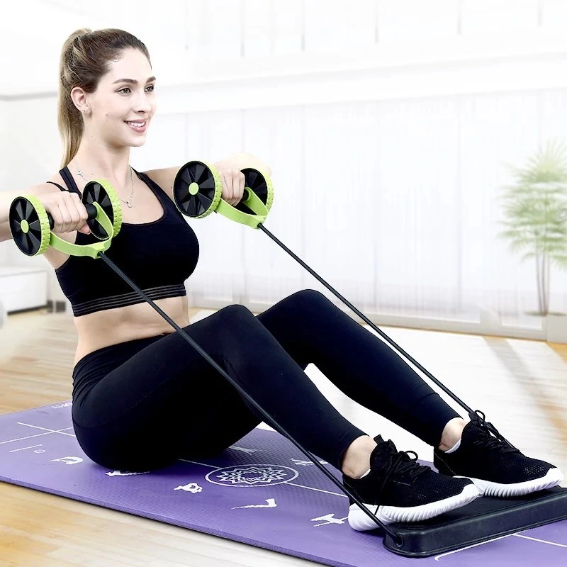 Double Ab Roller Exercise Equipment Ab Wheel Roller Supports Abdominal Workout Slimming Waist Fitness Strength Resistance Pull Rope
