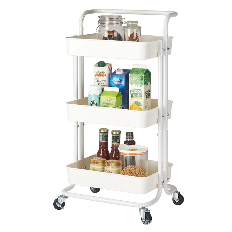 High Quality Removable Household Kitchen Trolley Plastic Slim Storage Stackable Wire Cart with Wheels and Handle